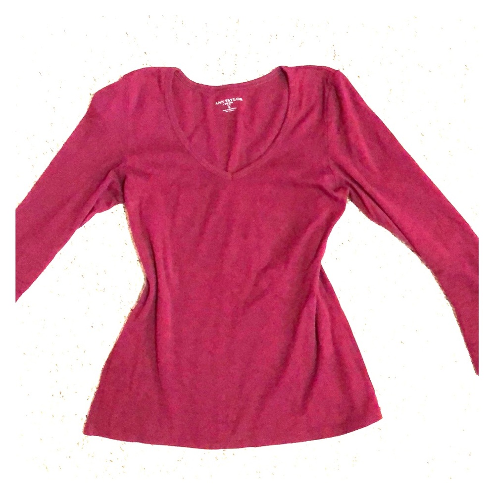 Anne Taylor Burgundy Long Sleeve Shirt Top S/M